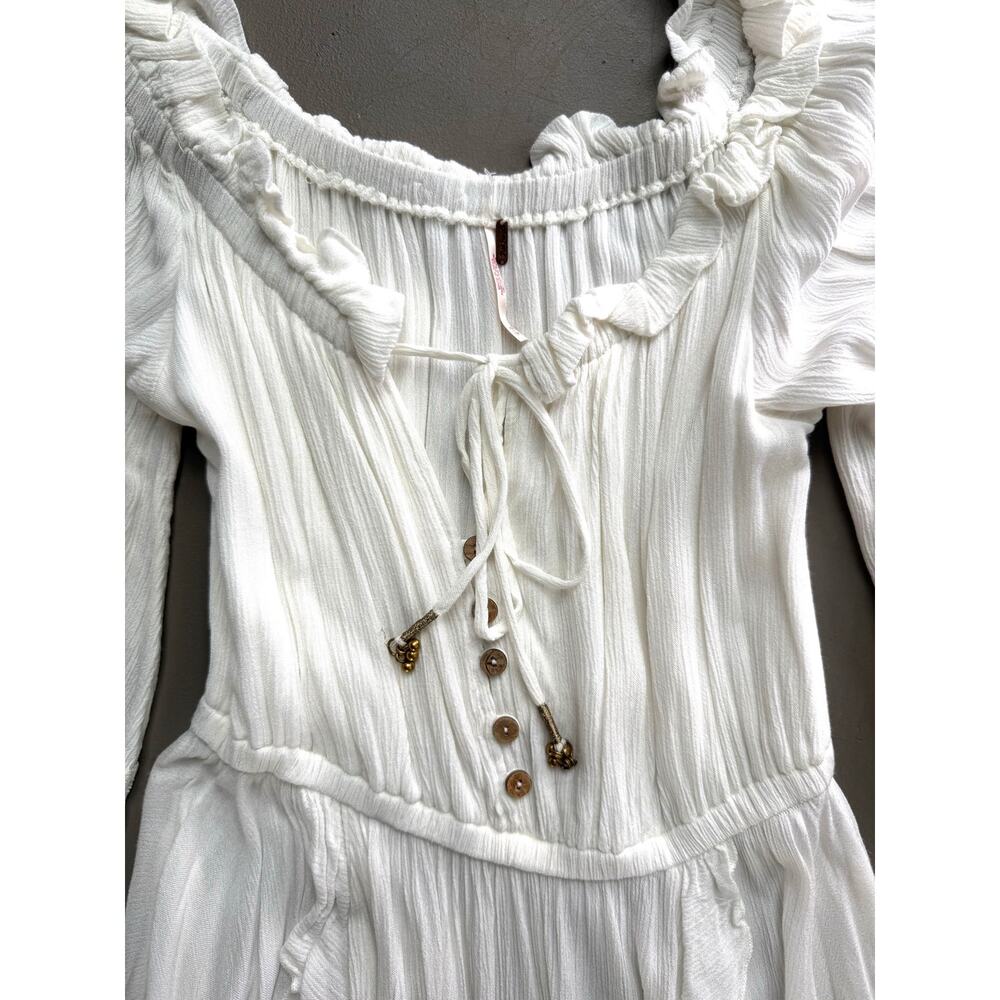 Free People Ivory Boho Maxi Dress XS Bell Sleeve Prairie Festival Cottagecore - Picture 3 of 8